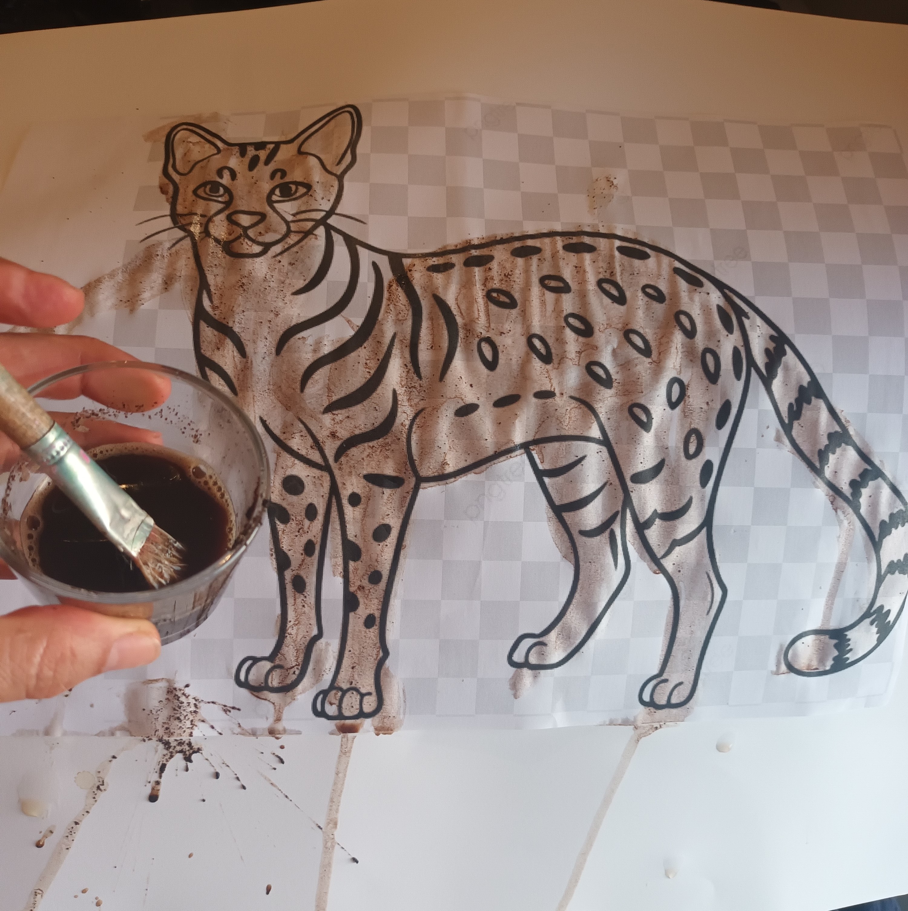 Pintura do desenho com borras de café